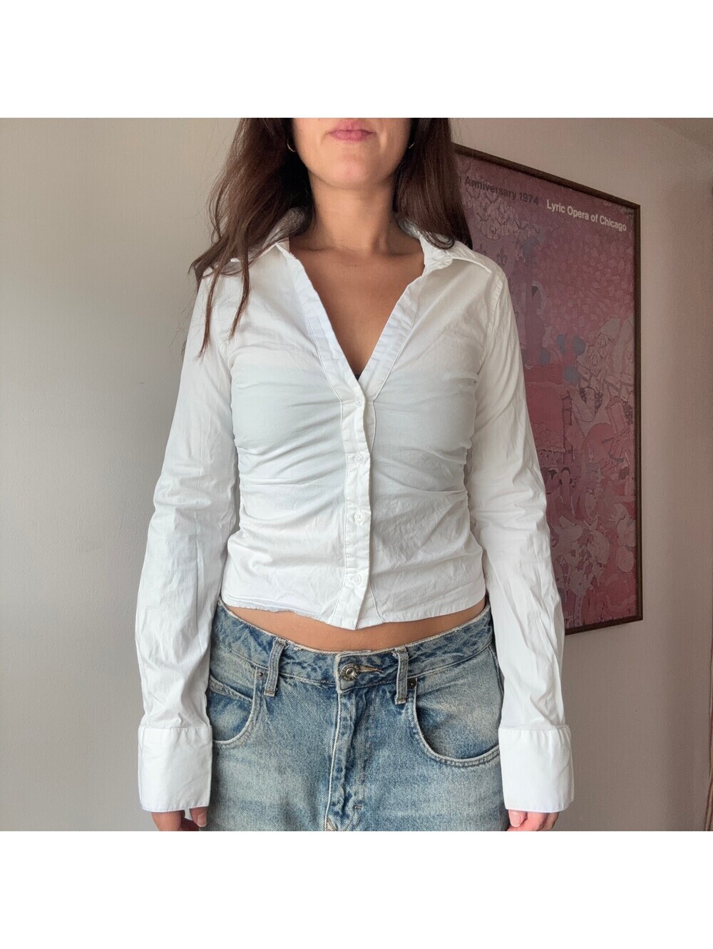 Pull&Bear White Button-Up Shirt, Size M